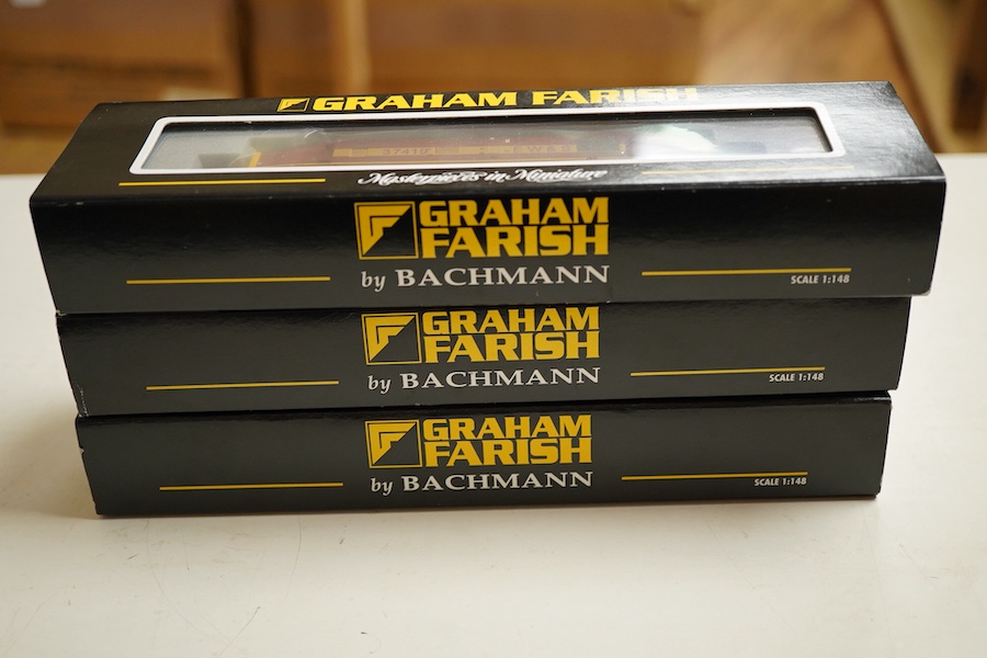 Three boxed Graham Farish N gauge railway Class 37/4 Co-Co diesel-electric locomotives; a Scottish EWS, Loch Awe (371151), a Regional Railways, Eisteddfod Genedlaethol 37429 (371154), and an EWS, 37419 (371153).